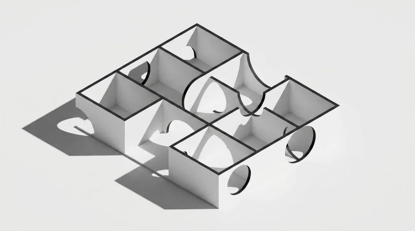 Cellular grid with carved circular openings — white study model